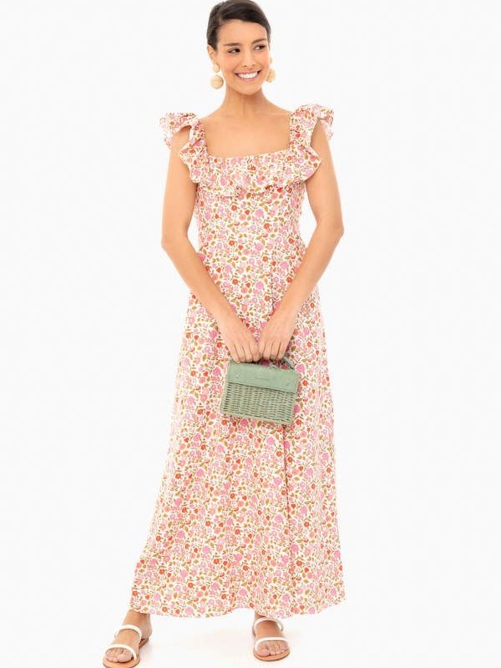 OPT size XS Floral Ruffle Maxi Dress in Pink and Green
